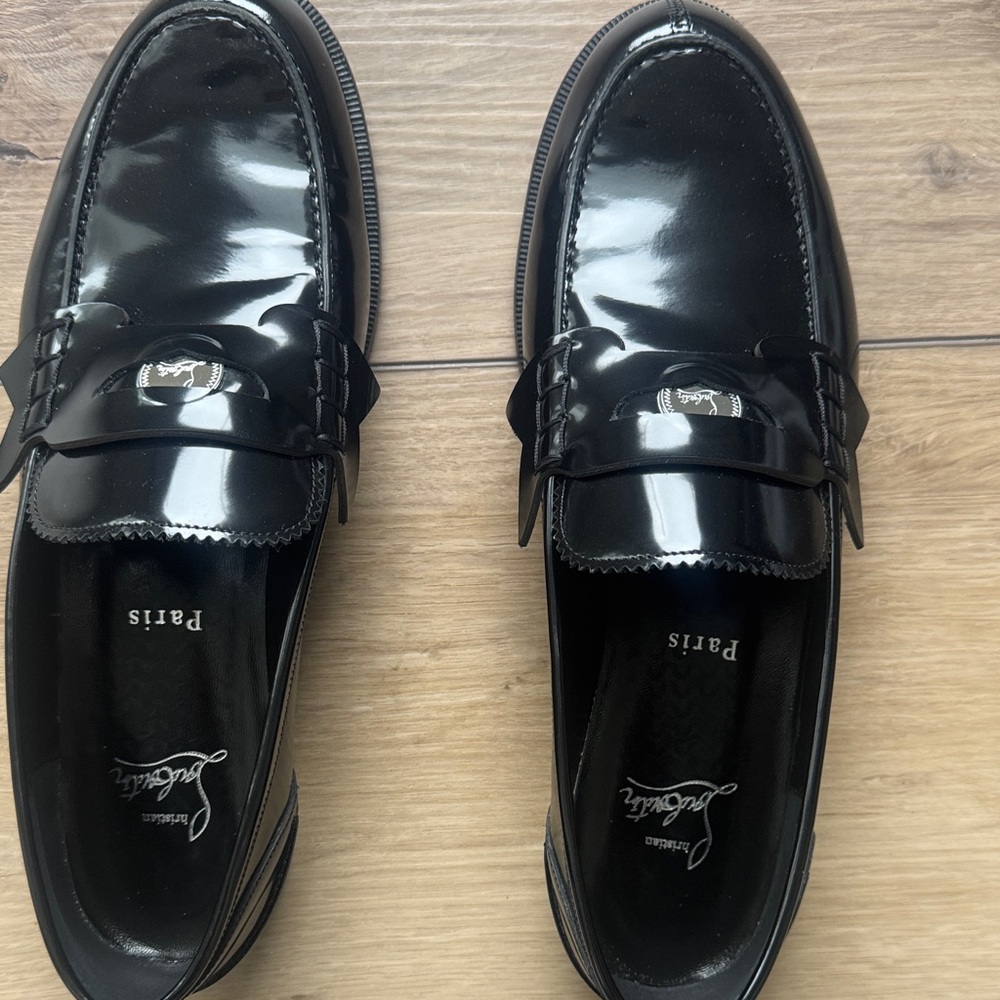 Christian Louboutin Shiny Black Slip-On Loafers